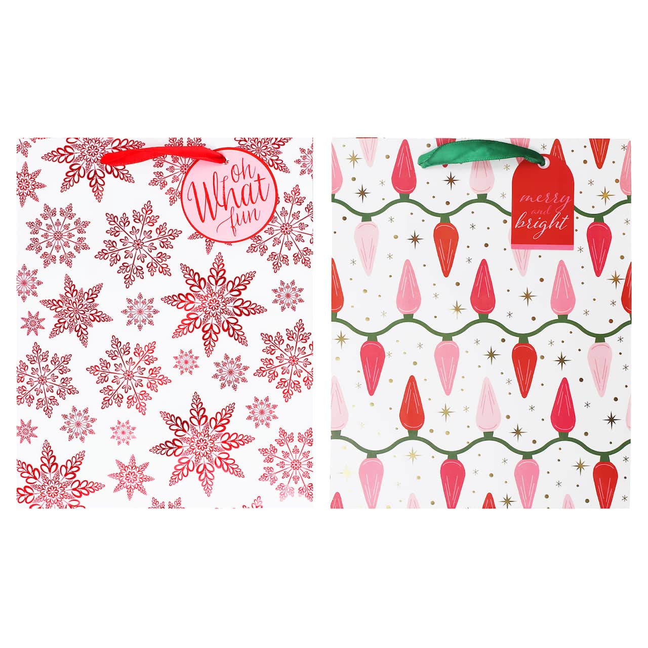 Large Pink Snowflakes & Christmas Lights Gift Bags, 2ct. by Celebrate It™